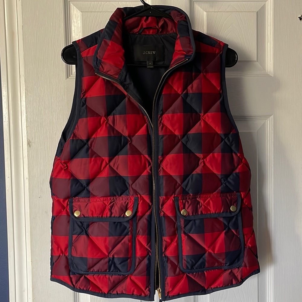 J Crew Quilted Plaid Puffer Down Vest M